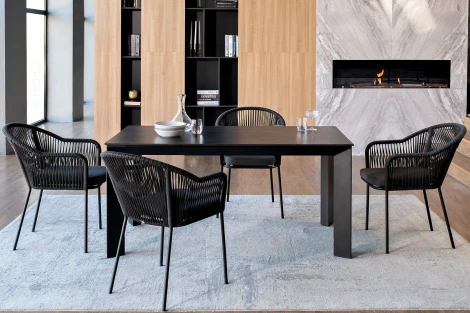 Обеденная группа на 4 персоны со стульями Лион, каркас темно-серый, роуп темно-серый 4SIS Венето VEN-CL4T1-5-SET D-gray