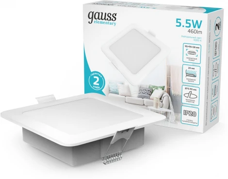 Светильник встраиваемый Gauss Elementary Downlight 998420205 5,5W 460lm 4000K IP20 белый LED (220V)