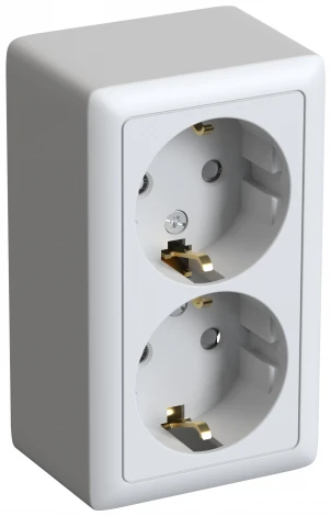 Розетка накладная двойная с заземлением и шторками (белый) Systeme Electric RA16-239-B
