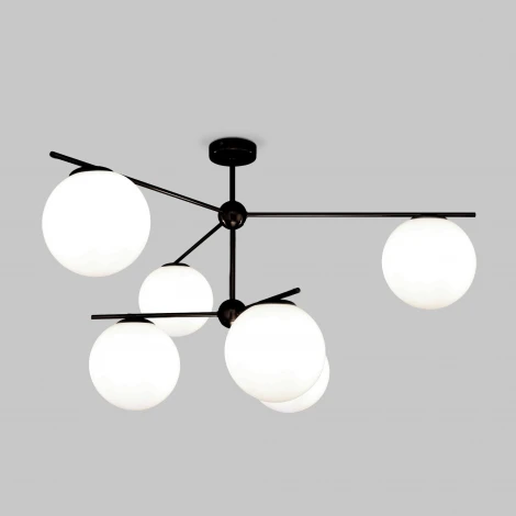 Потолочная люстра Wi-Fi на штанге Eurosvet Marbella 60147/6 черный (220V, управление смартфоном, голосовое управление, умный дом - Minimir Home, Алиса, Маруся, Салют, шар)
