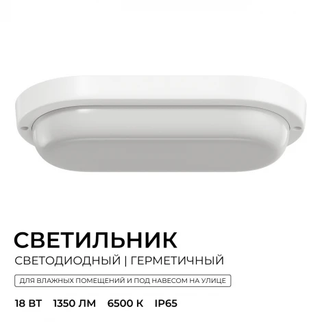 Настенно-потолочный светильник светодиодный герметичный 18Вт 1350лм 6500К IP65 овал, белый OGM О28-12