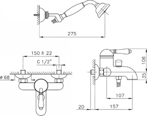 Смеситель Nicolazzi Classica Lusso 3401 DB 76 для ванны и душа