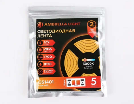 Светодиодная лента Ambrella Illumination GS1401 2835 240Led 17W/m 12V IP20 3000K 5m