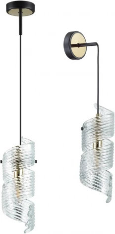 Подвесной светильник Odeon Light Fusilli 5439/1 (2 в 1 подвес-бра) черный/золото/металл/стекло E14 1*40W (220V, на проводе)