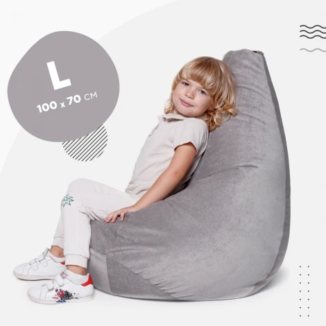 Кресло Мешок Груша Серый Микровельвет (L, Классический) Микровельвет арт.5039111