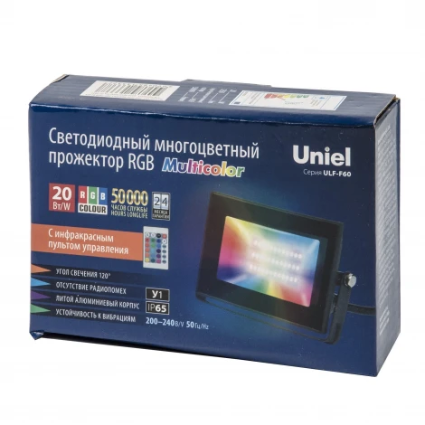 Прожектор уличный Uniel ULF-F60-20W/RGB IP65 200-240В BLACK (LED, 220V)