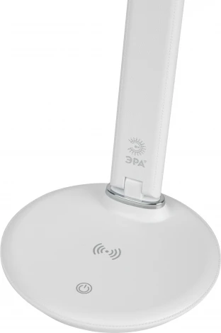 Офисная настольная лампа светодиодная складываемая с термометром будильником часами календарем с регулировкой цветовой температуры яркости и беспроводным ЗУ ЭРА NLED-505-10W-W (220V, сенсорный выключатель)