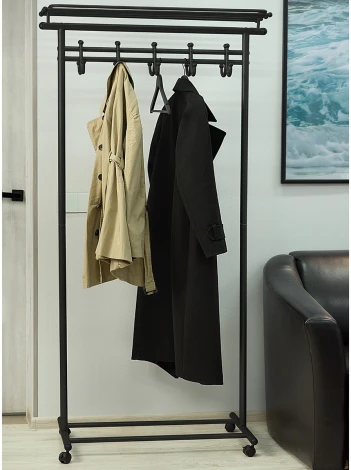 Вешалка напольная на колесах М 9 чёрный с крючками от фабрики Mebelik