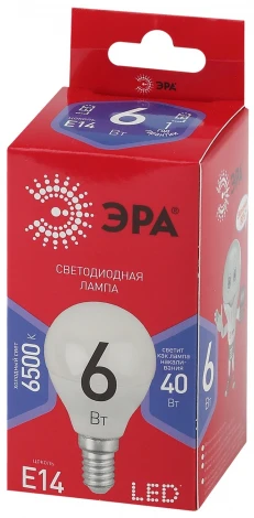 Лампочка светодиодная E14 6W ЭРА LED P45-6W-865-E14 R