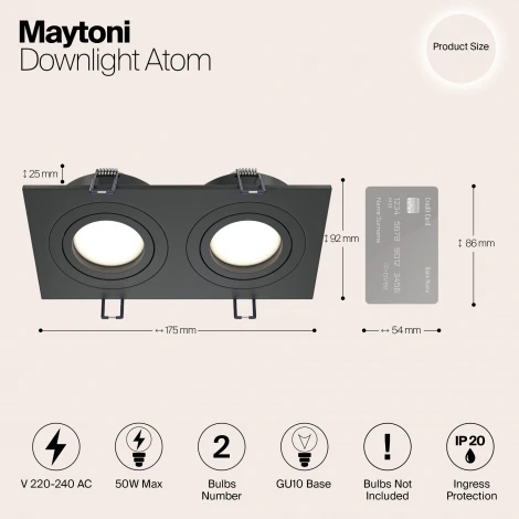 Встраиваемый светильник Atom GU10 2x50Вт Maytoni Technical DL024-2-02B (220V)