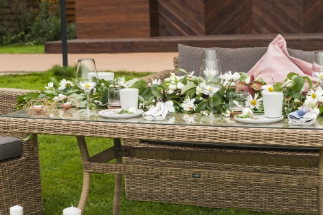 Обеденная группа из искусственного ротанга, цвет соломенный 4SIS Аффогато AS2C2T-4-SET