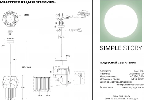 Подвесной светильник Simple Story 1031 1031-1PL (220V, подвески, на проводе)