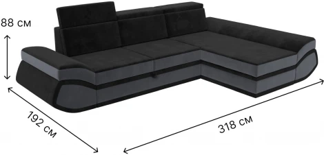 Диван угловой Лига-032 правый угол (Черный,Серый/Велюр) Лига Диванов арт.121648