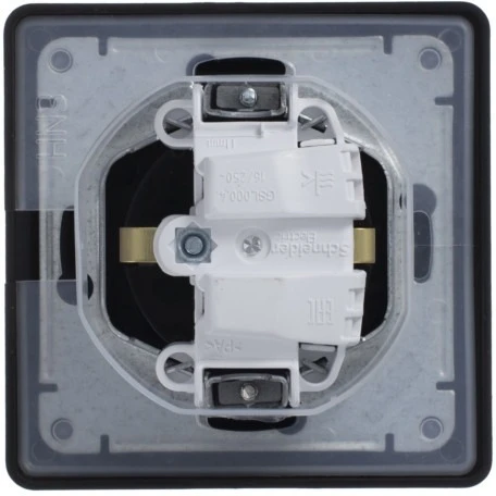 Розетка встраиваемая с заземлением, шторками и крышкой (алюминий) IP44 Systeme Electric Glossa GSL000348