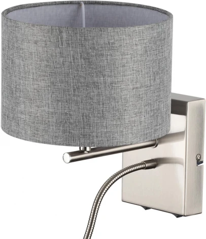 Бра на гибкой ножке для чтения Lumion Nikki 8251/2W никель/серый, металл/текстиль Е14 40W + LED 3W 4000K 220V (выключатель)