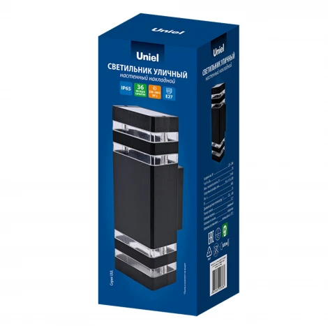 Настенный светильник уличный под лампы Е27 черный Uniel UUL-S18A 2x60W/E27 IP65 BLACK