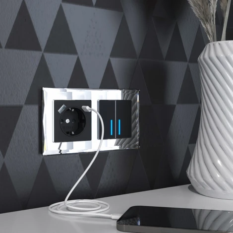 Розетка с заземлением, шторками и USB тип A+C (черный) Werkel W1171708 (a056275)