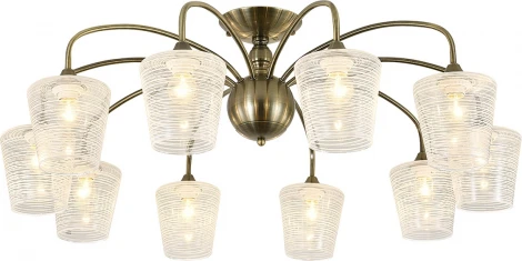 Потолочная люстра на штанге Escada Karera 2129/10P 10x40Вт E27, металл/стекло, античная бронза, прозрачный с рисунком плафон (220V)