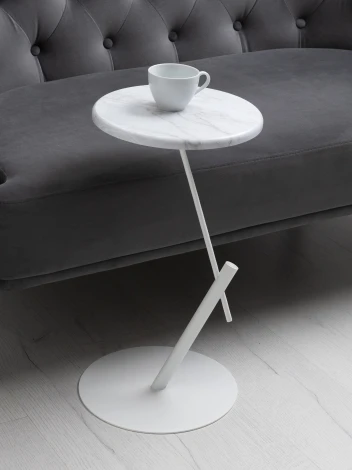 Стол приставной круглый МеталлАрт М015 белый мрамор/белый Mebelik 009508