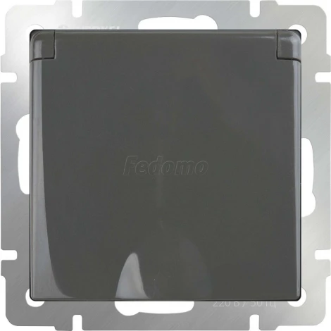 Розетка встраиваемая с заземлением, шторками и крышкой Werkel, серо-коричневый