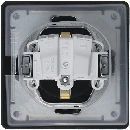 Розетка встраиваемая с заземлением и крышкой (антрацит) IP44 Systeme Electric Glossa GSL000748