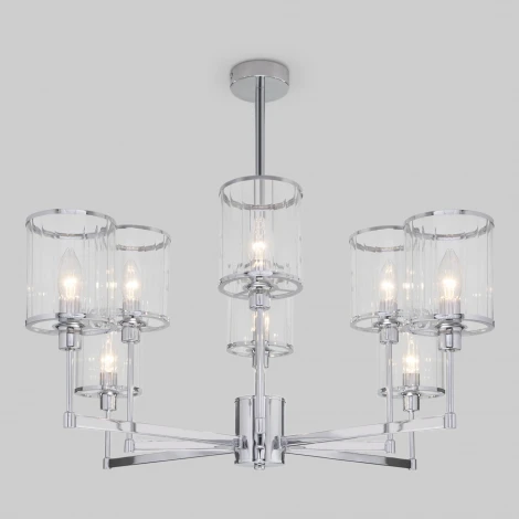 Потолочная люстра Wi-Fi на штанге Eurosvet Inari 60144/8 хром (220V, управление смартфоном, голосовое управление, умный дом - Minimir Home, Алиса, Маруся, Салют)