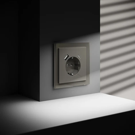 Розетка с заземлением, шторками и USB Type A+С (шелк) Voltum S70 VLS040504