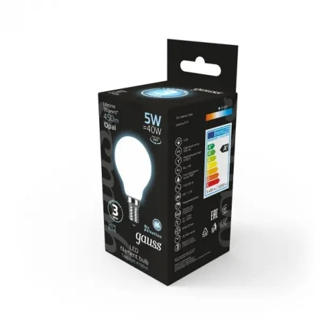 Лампочка светодиодная E14 5 Вт 450 lm 4100K нейтральное белое свечение Gauss Filament 105201205