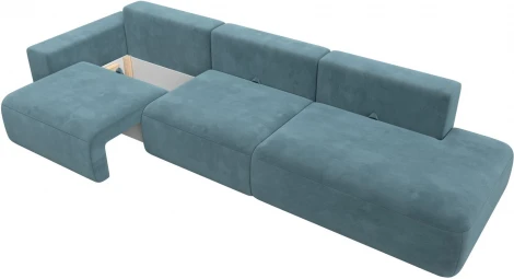 Диван прямой Лига-036 НПБ Модерн Лонг подлокотник слева (Бирюзовый/Велюр) Лига Диванов арт.121357L