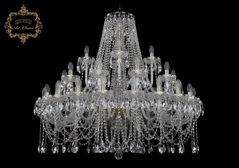 Подвесная большая люстра Art Classic 11.12 11.12.20+10+5.400.Gd.Sp (220V, хрусталь, на цепи, подсвечник, свеча)
