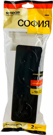 Розетка 4-х местная без заземления (черный) Stekker София 49319