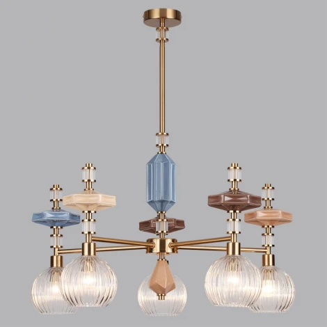 Потолочная люстра на штанге Odeon Light Terra 5414/5 античная бронза/терракот/синий/бежевый/коричневый/металл/керамика E14 5*40W