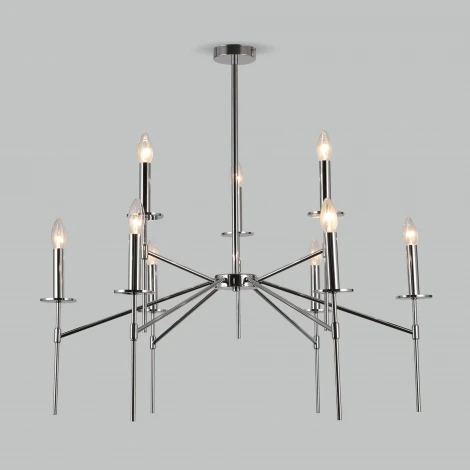 Потолочная люстра Wi-Fi на штанге Eurosvet Anders 60142/9 хром (220V, управление смартфоном, голосовое управление, умный дом - Minimir Home, Алиса, Маруся, Салют, свеча)