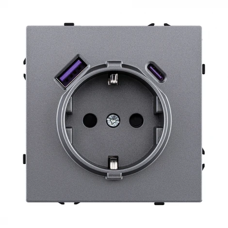Розетка штепсельная SCHUKO 16A/250 В с USB A+C 20W, серый Kollinger Eclipse EC-016GY
