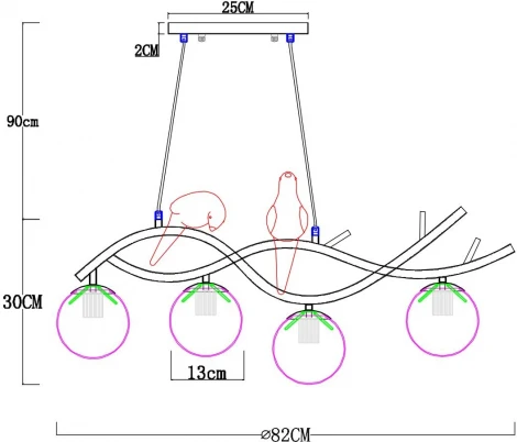 Подвесной светильник Arte Lamp Eltanin A3422SP-4GO (220V, на проводе, шарики, птички)