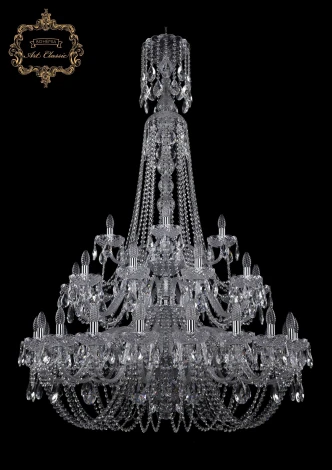 Подвесная большая люстра Art Classic 11.11 11.11.20+10+5.400.3d.XL-170.Cr.Sp (220V, хрусталь, на цепи, подсвечник, свеча)
