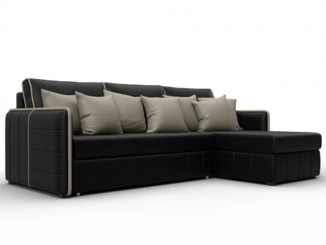 Диван угловой Лига-078 угол универсальный (ДСП/Пластик/Экокожа/Черный,Бежевый) Лига Диванов 130984