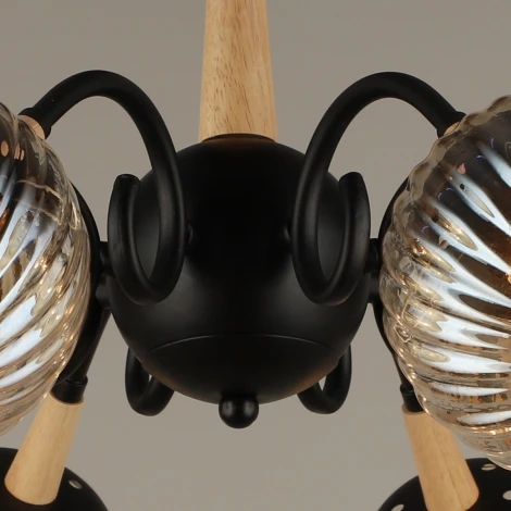 Потолочная люстра на штанге Reluce 04886-0.3-08 BK+WOOD (220V, шар)