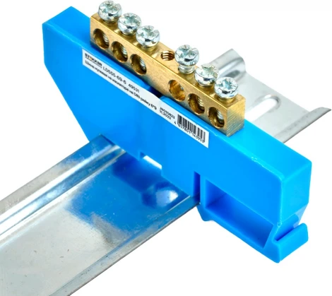 Шина нулевая на изоляторе на DIN-рейку 6 выводов (синий) Stekker 49531