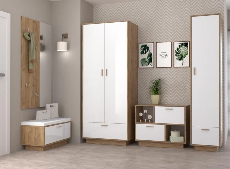 Шкаф Woodville Эго Шк-1 на подиуме дуб крафт золотой / белый глянец 455854