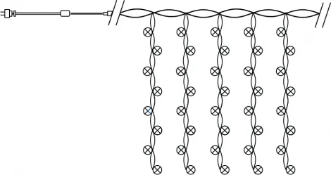 Светодиодная гирлянда Feron CL20 41624 занавес, статичная, 2*2м + 3м 220V желтый c питанием от сети, прозрачный шнур