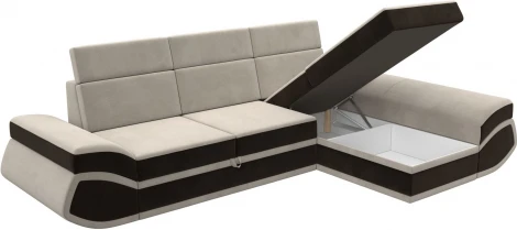 Диван угловой Лига-032 правый угол (Бежевый,Коричневый/Микровельвет) Лига Диванов арт.121650