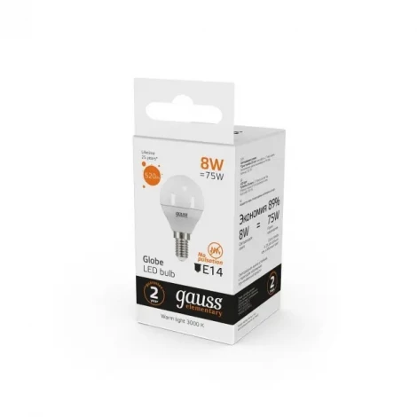 Лампочка светодиодная шар белая колба E14 12 Вт 920 lm 4100K дневное белое свечение Gauss Elementary 53122