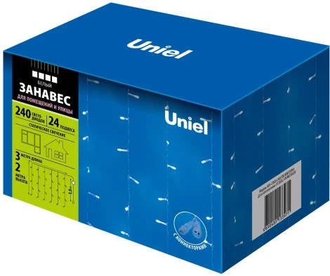 Занавес светодиодный со статическим свечением. 3х2м. Соединяемый, 240 светодиодов. Белый свет. ULD-C3020-240/STK WHITE IP44 Uniel