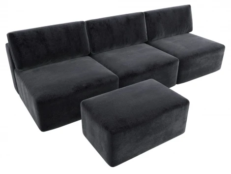 Диван прямой модульный с пуфом Лига-060 НПБ Лонг (ЛДСП,Брус,Фанера/Пластик/Велюр/Темно-серый) Лига Диванов 129478