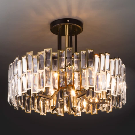 Потолочная люстра Wi-Fi на штанге Bogate's Zolletta 339/5 Strotskis Smart (313/5) (220V, хрусталь, управление смартфоном, голосовое управление, умный дом - Minimir Home, Алиса, Маруся, Салют, круглые)