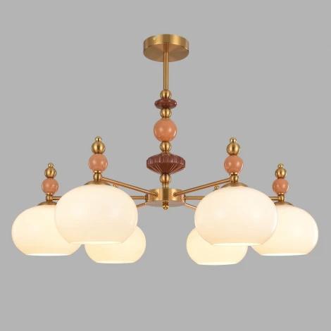 Потолочная люстра на штанге Lumion Piccolo 8425/6C бронза/белый/бежевый/коричневый, металл/керамика/стекло E27 6*60W 220V