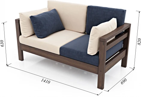 Диван Arsko прямой Домино М орех велюр молочный/синий