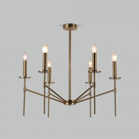 Потолочная люстра Wi-Fi на штанге Eurosvet Anders 60142/6 латунь (220V, управление смартфоном, голосовое управление, умный дом - Minimir Home, Алиса, Маруся, Салют, свеча)