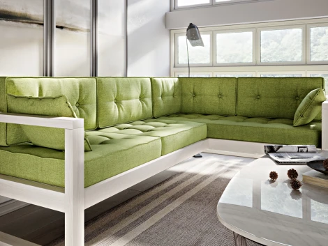 Диван Arsko Астер У беленый дуб зеленая рогожка